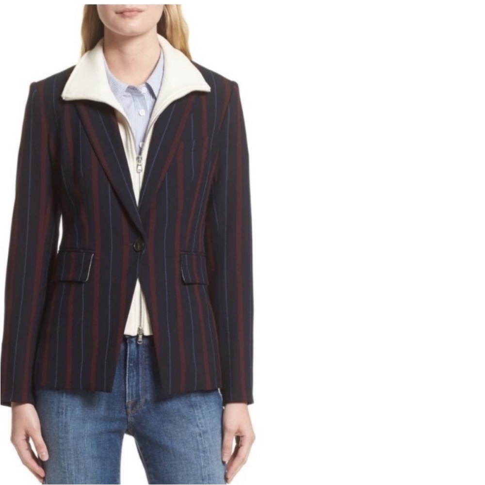 $698 Veronica Beard Carter Dickey jacket blazer navy merlot white stripe size 0 - Picture 9 of 16